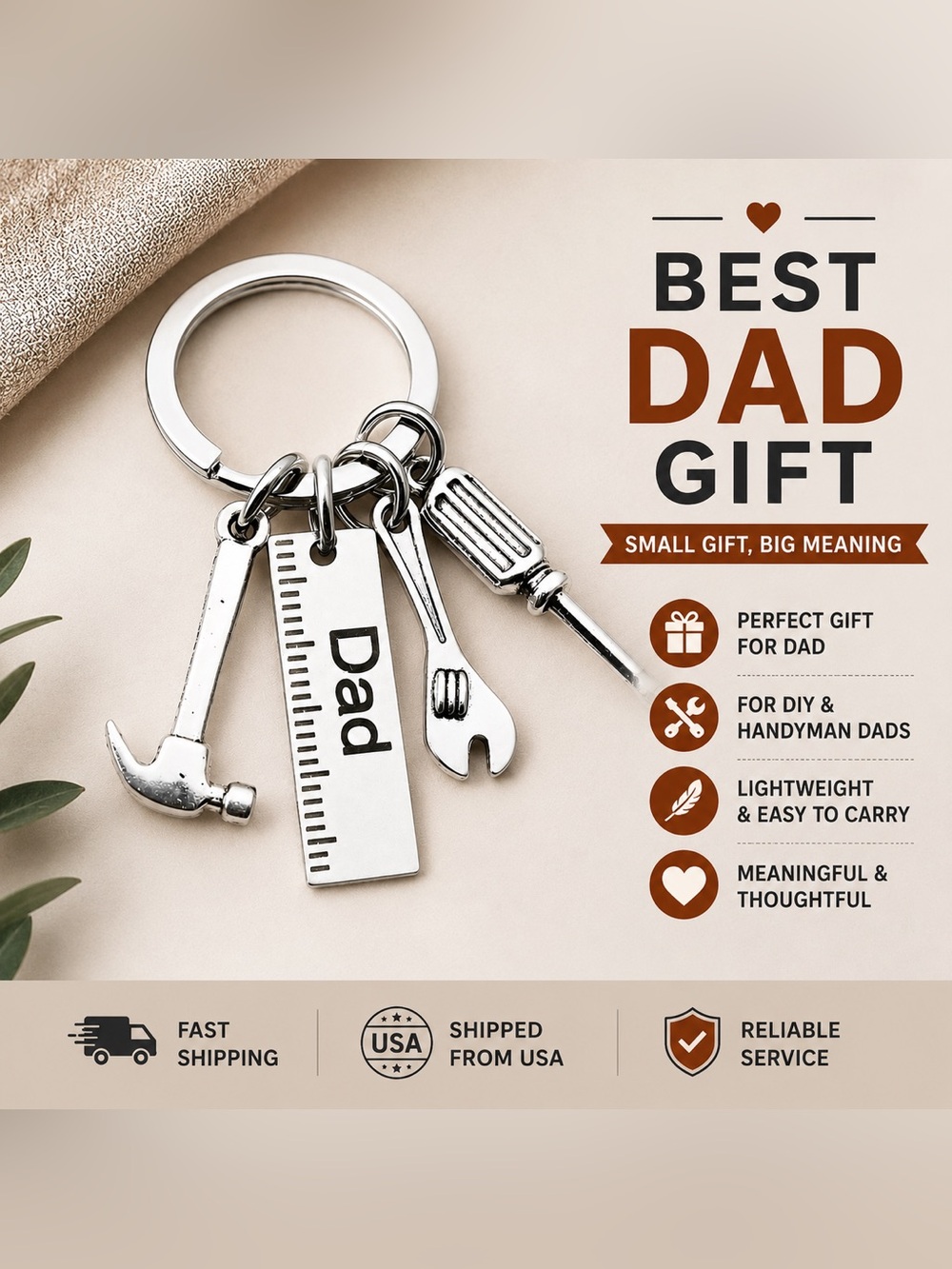 Dad Tool Keychain Gift for Father’s Day | Mini Hammer Screwdriver Wrench Keyring
